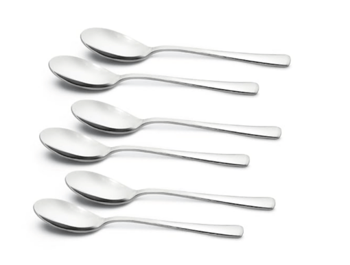Bergner BE Essentials Lucia Stainless Steel 6 Pcs Baby Spoon Set, 16.1 cm Long Spoon, Modern Ergonomically Designed Premium Baby Spoons, Food Grade Safe, Easy to Clean, 2.5mm Thickness - Silver